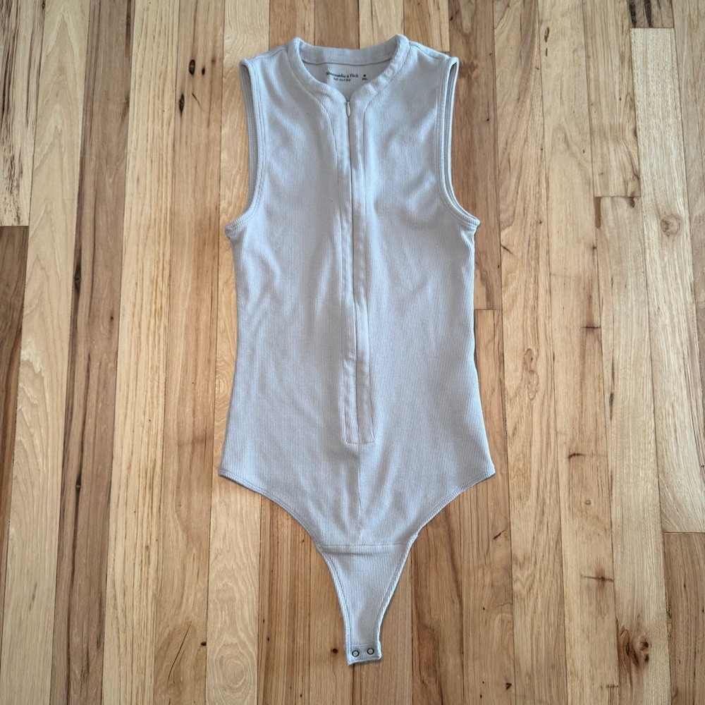 Abercrombie & Fitch Soft A&F Rib Zip Front Tank Thong Bodysuit